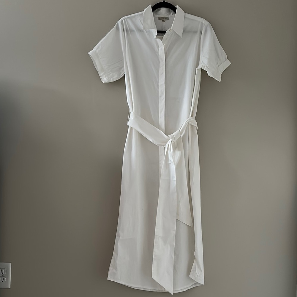 Fitzroy & Willa White Cotton Midi Shirt Dress w/Removeable Belt Sz Medium NWT